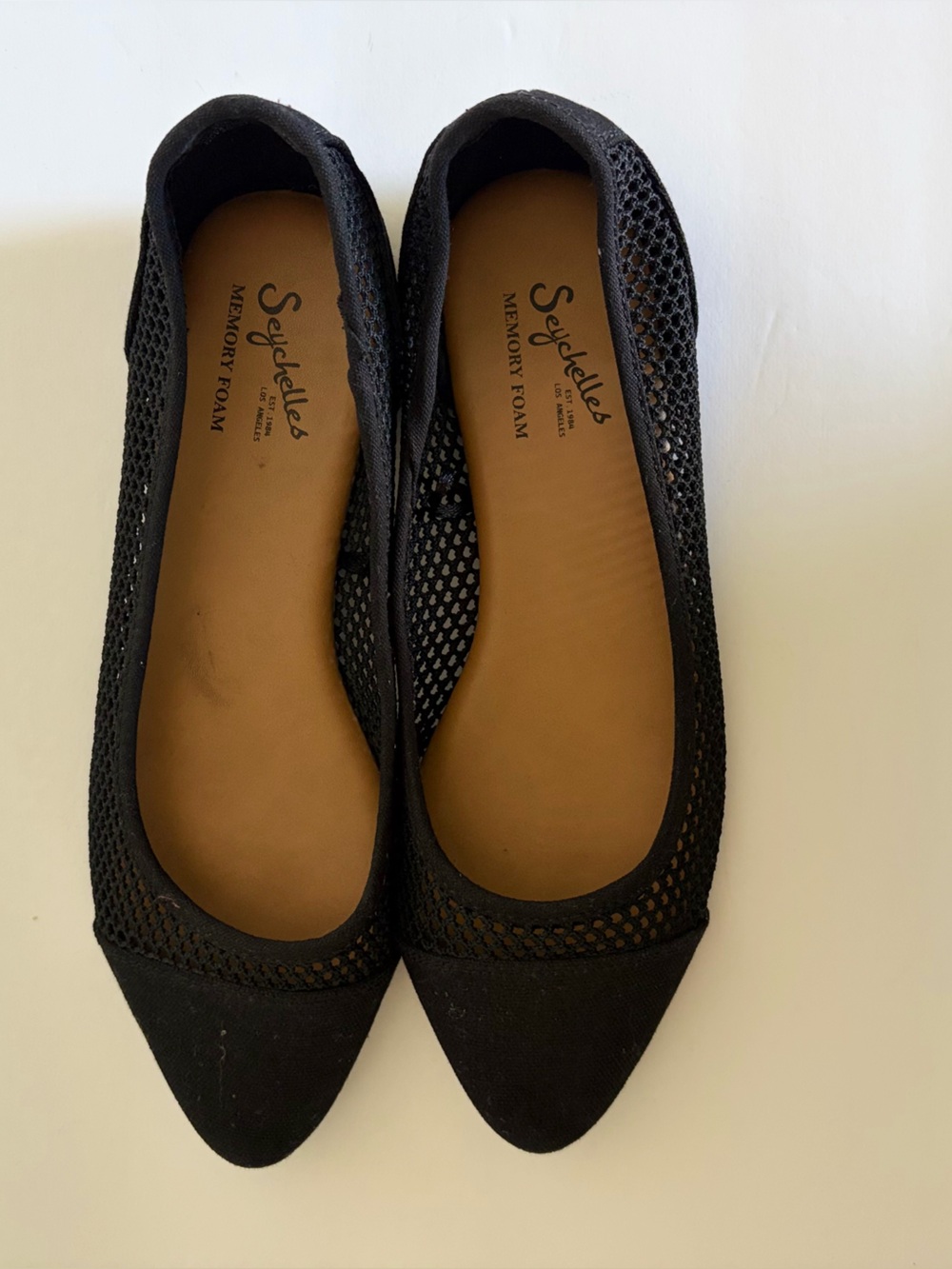 Seychelles Black Pointed Mesh Memory Foam Flats